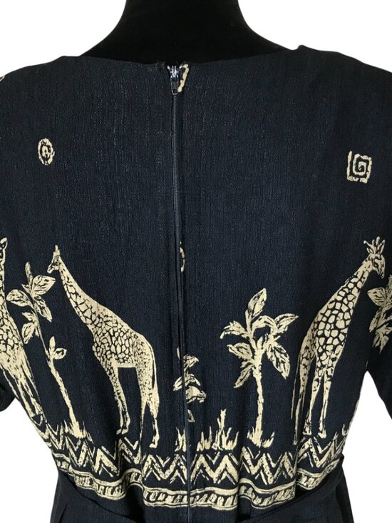 Citi Dress Giraffe Print Dress: Vintage 80s Long Rayon Dress Black Size 18W - Picture 9 of 12